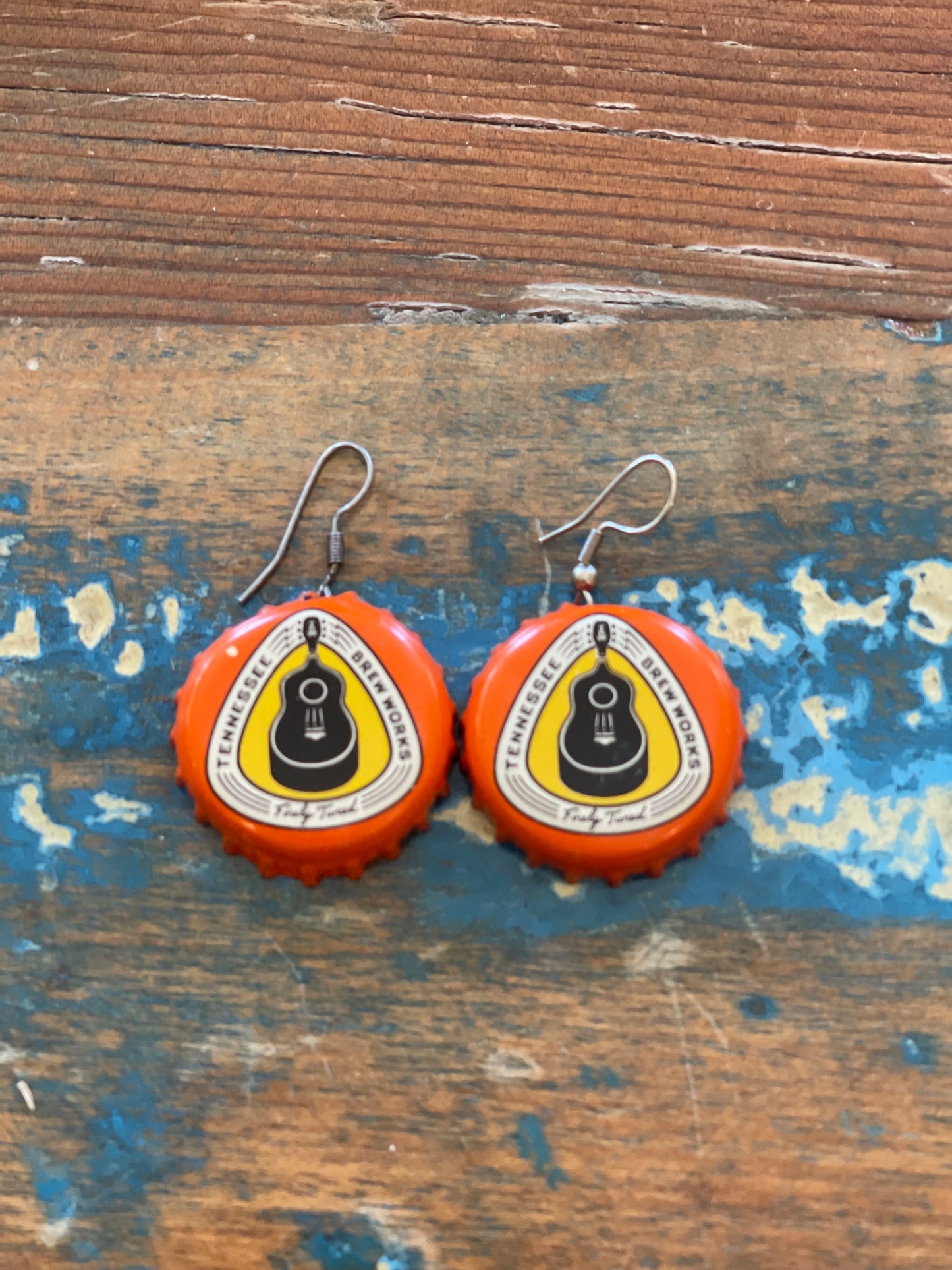 Bottle Beer Cap Earrings Tennessee Brew Works Guitar