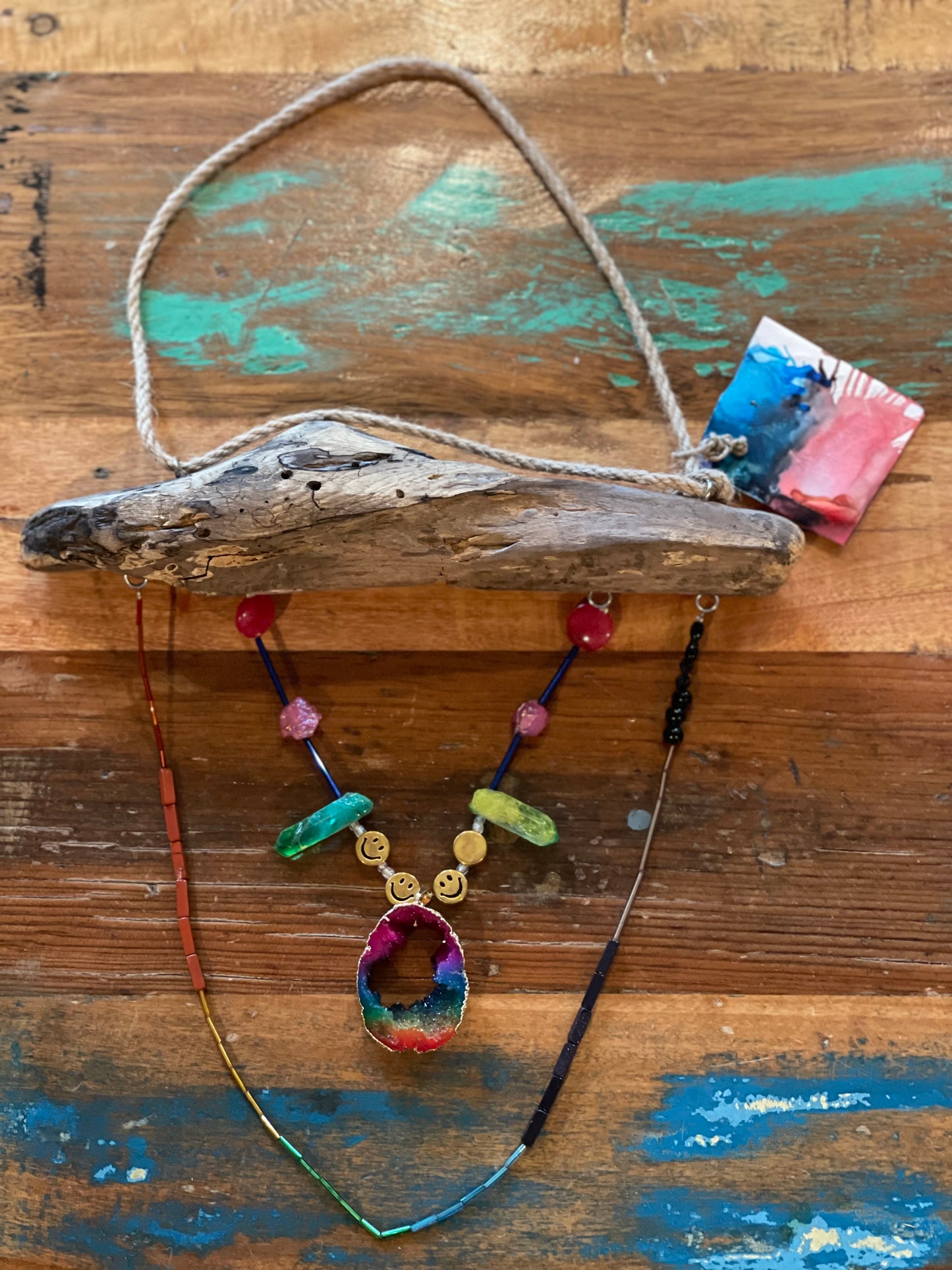 Driftwood Rainbow Geode Smiles Suncatcher Mobile