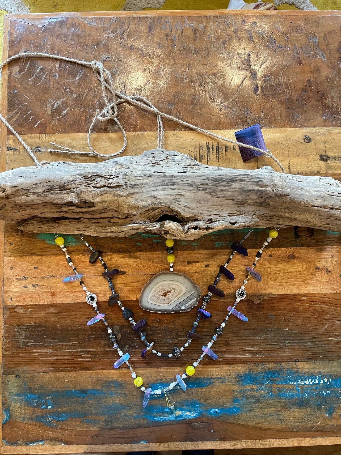 Driftwood Agate, Gem and Crystal Suncatcher Mobile