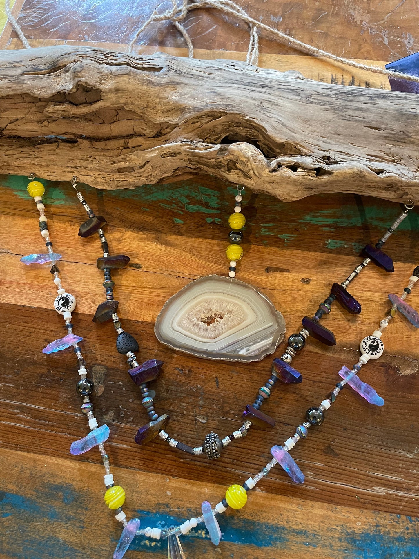 Driftwood Agate, Gem and Crystal Suncatcher Mobile