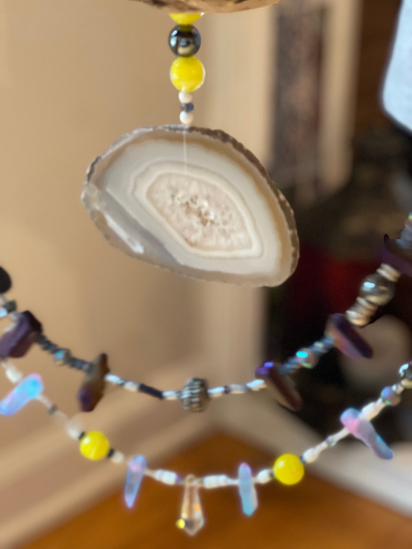 Driftwood Agate, Gem and Crystal Suncatcher Mobile