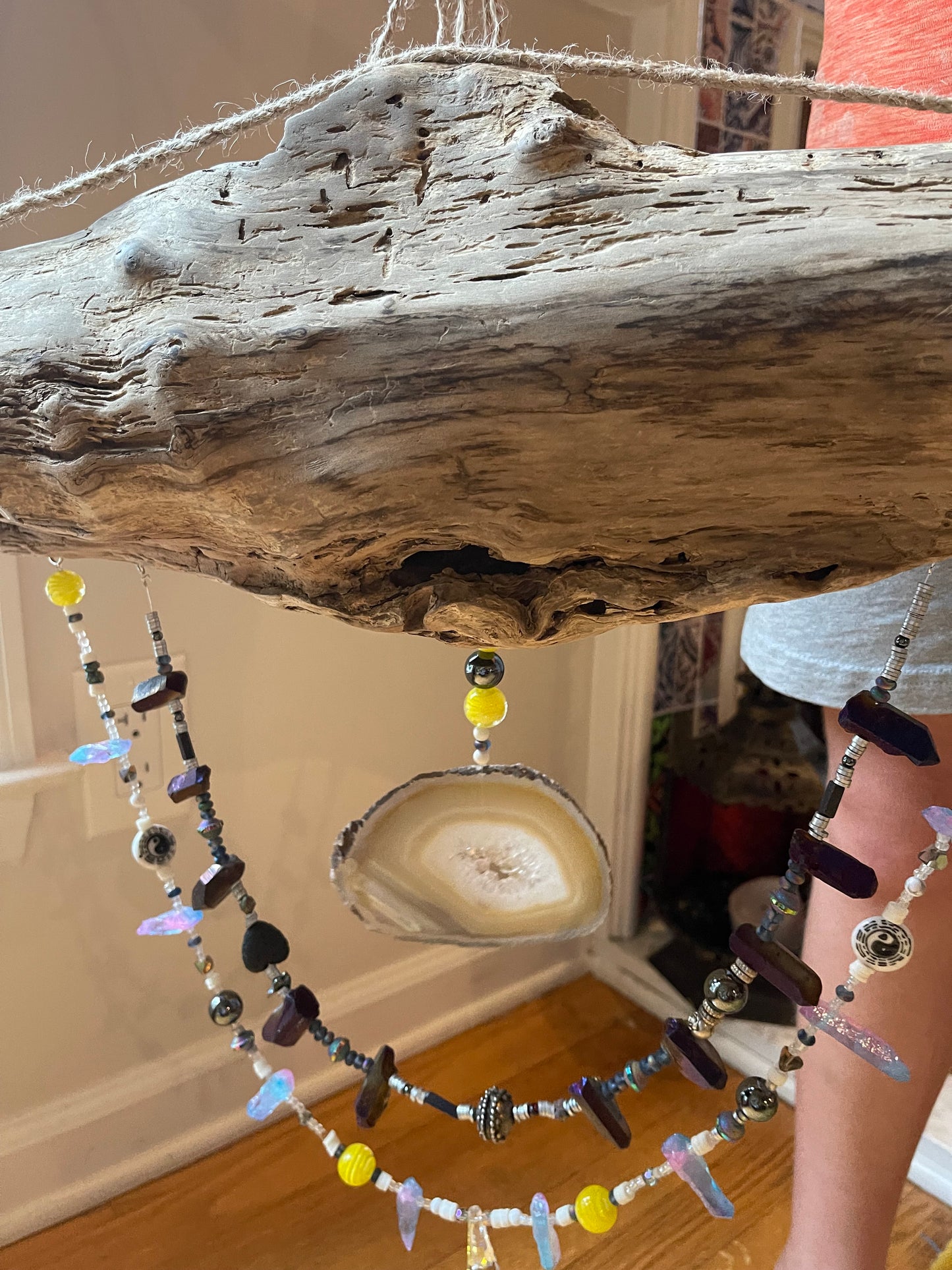 Driftwood Agate, Gem and Crystal Suncatcher Mobile