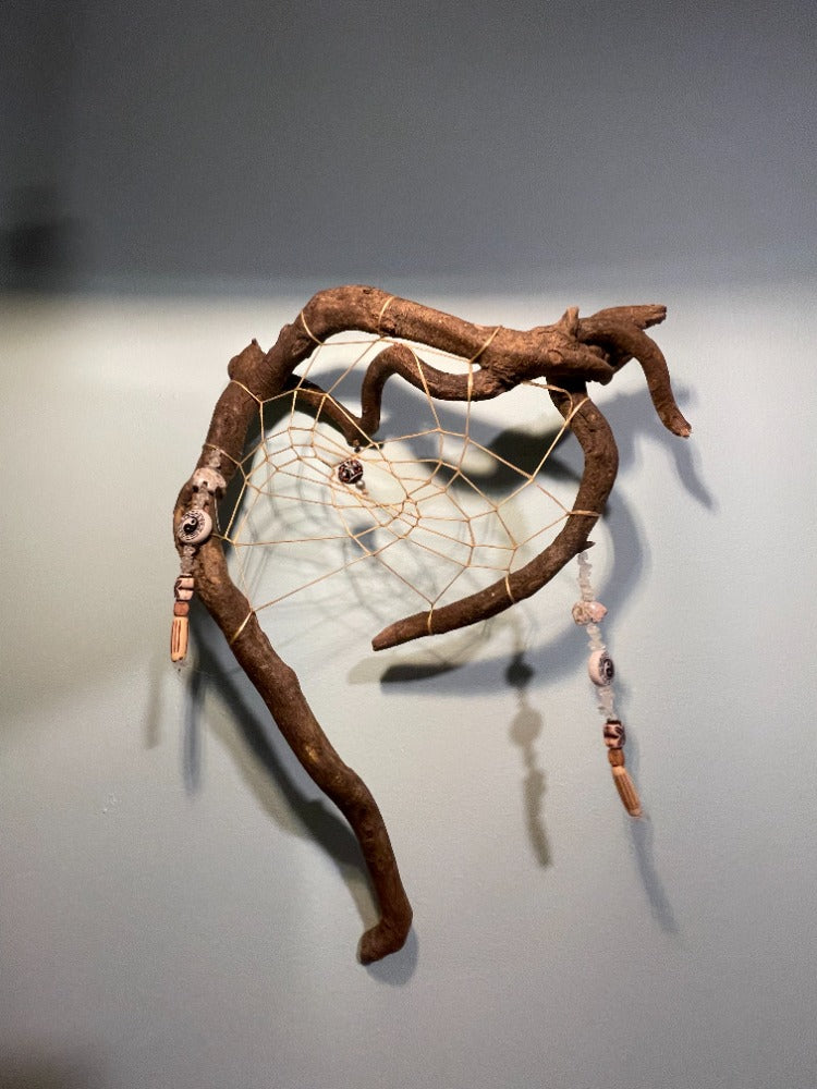 Naturally formed heart shaped wood dreamcatcher