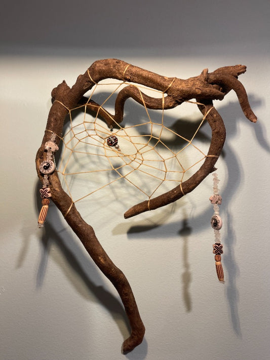 Naturally formed heart shaped wood dreamcatcher